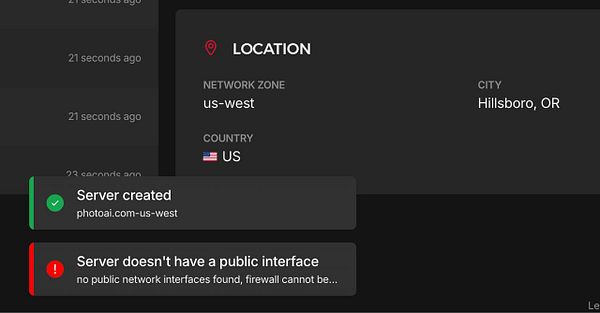 Screenshot of a terminal window executing commands to set up a photo AI server on a VPS in the US West, showing Python and pip installations and cloning a GitHub repository.