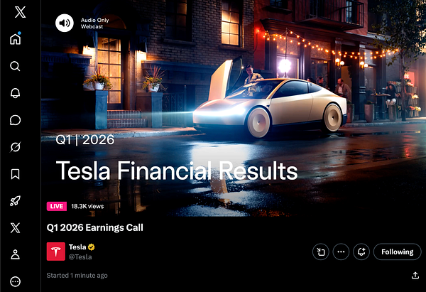Screenshot of Tesla's Q1 2026 Earnings Call transcript with a question answered by Elon Musk.