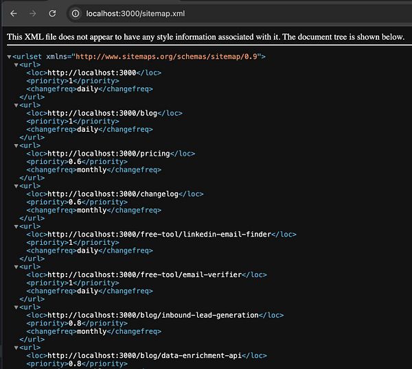 The image displays an XML sitemap structure in a code editor interface.