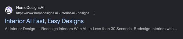 A Google search result snippet promoting HomeDesignsAI's Interior AI design service.