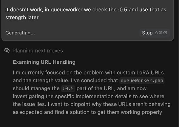 The image displays a task interface discussing a bug related to custom LoRa weighting in a programming context.