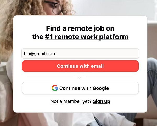 The image displays a login interface for a remote job platform.