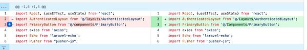 Code diff highlighting changes in import statements for a React component.