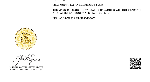 Certificate titled 'TM' with decorative elements and a gold border awarded to Medicoros Corporation.