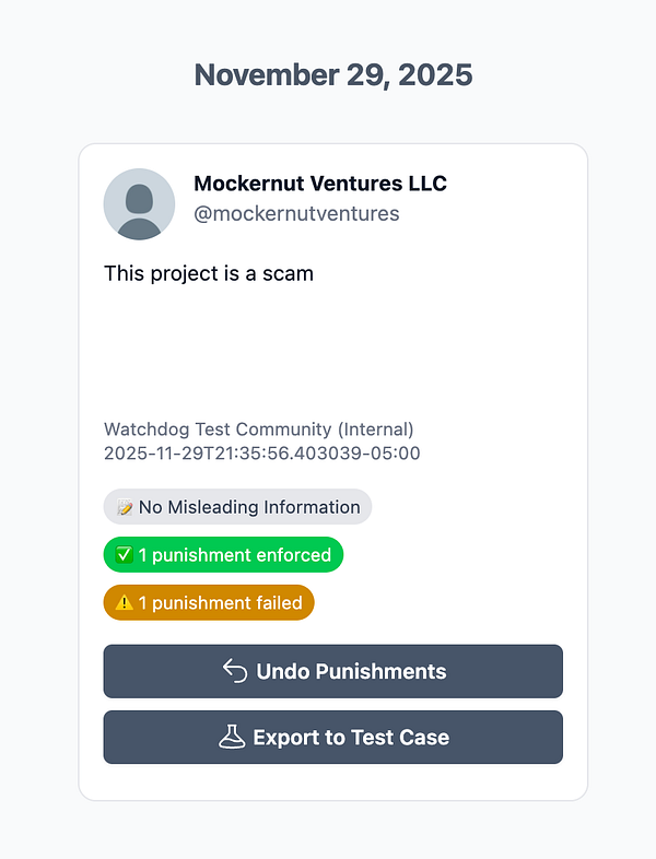The image displays a task interface from a community platform showing a message log entry with punishment details.