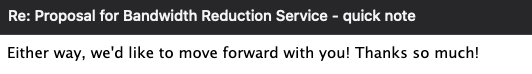 An email thread discussing a proposal for a bandwidth reduction service.