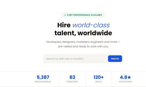A prototype design of a talents page displaying candidate profiles with photos, names, job titles, and location filters.