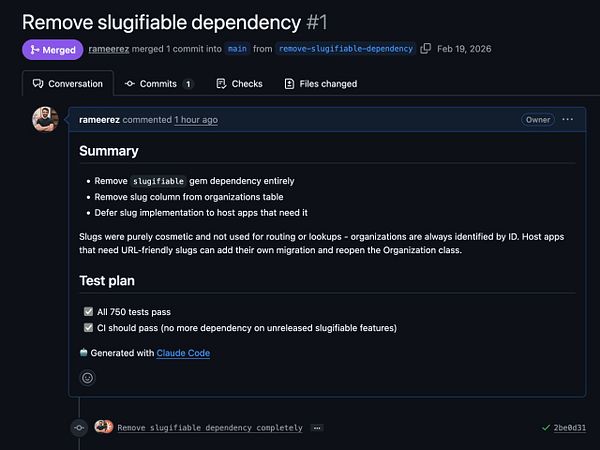 Code snippet showing Ruby module with RSpec test using doubles to test slug creation in Organization model.