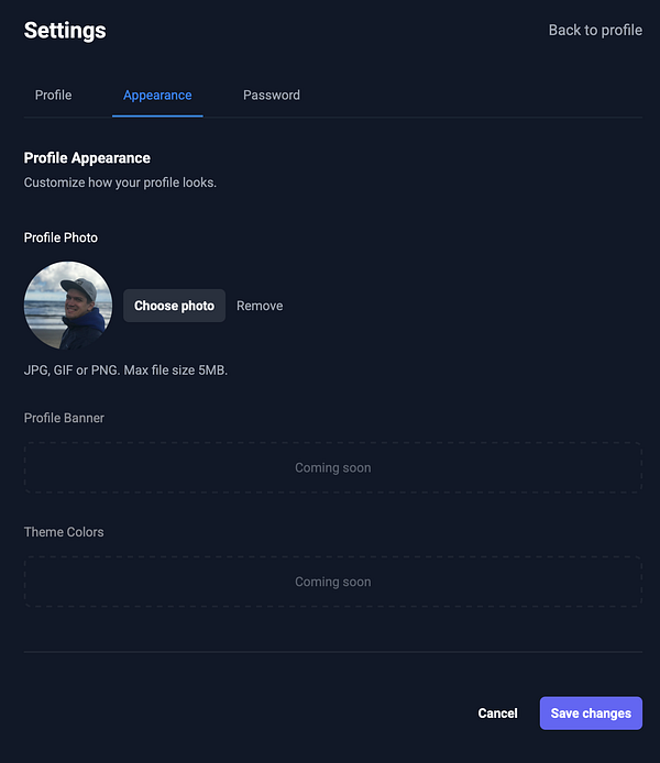 The image displays a user interface for profile appearance settings.