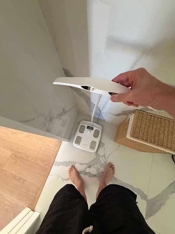InBody scale display showing body fat percentage and body composition analysis.
