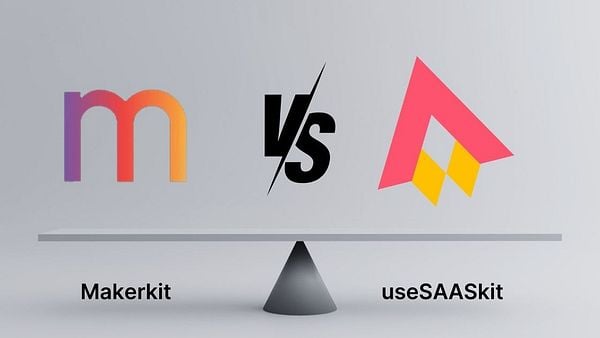 A visual comparison between Makerkit and useSAASkit on a balance scale.