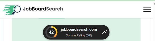 Screenshot of a web interface showing a 'Domain Rating (DR) fetcher' feature with test inputs and outputs.