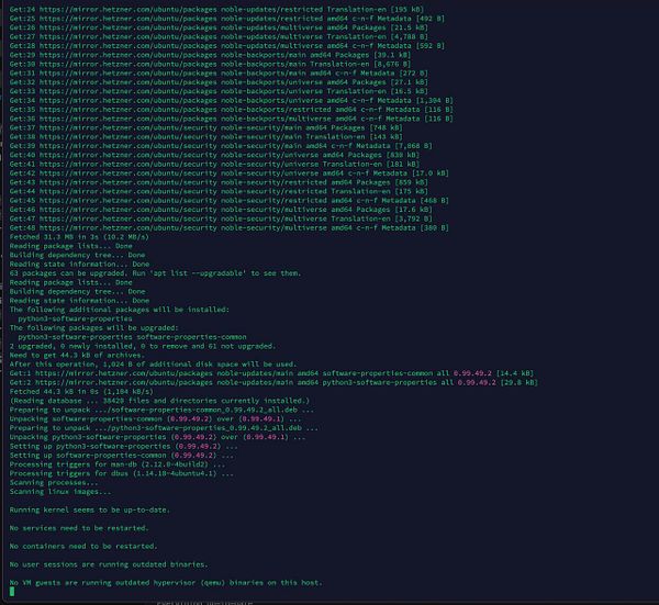 The image displays a terminal window showing the output of a package management operation on an Ubuntu server.