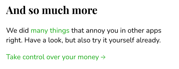 The image features a promotional text section from a landing page highlighting app features.