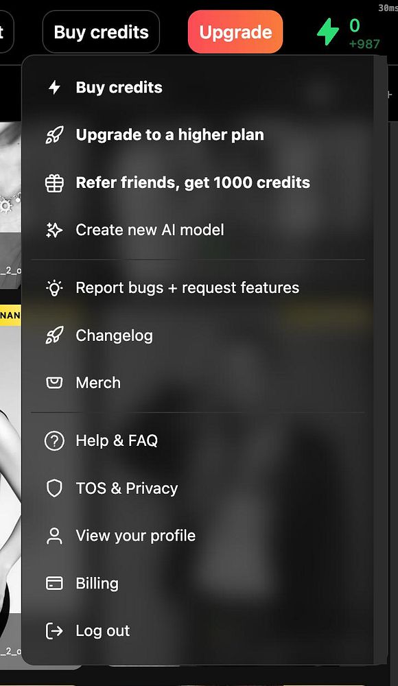 A screenshot of a website or design tool displaying a navigation dropdown menu with emoji icons next to text labels.