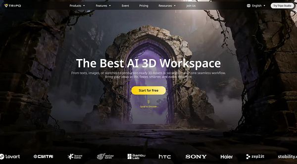 Logo of Tripo3d for an image-to-3d AI model sponsorship opportunity at VibeJam.