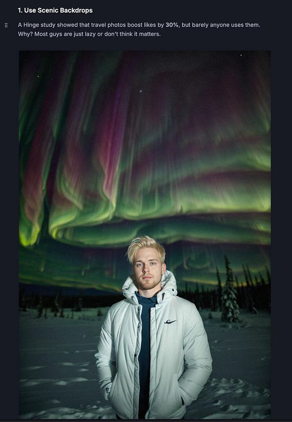 A young man stands in a snowy landscape under a vibrant display of the Northern Lights.