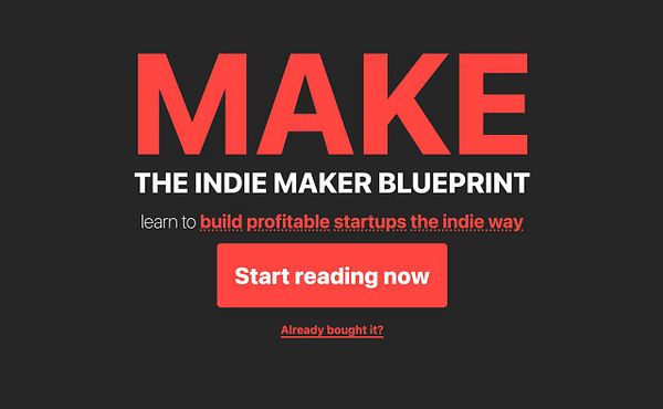 A promotional graphic for 'The Indie Maker Blueprint' featuring bold text and a call-to-action button.