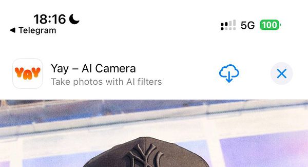 The image displays a smartphone interface featuring the Yay - AI Camera app.