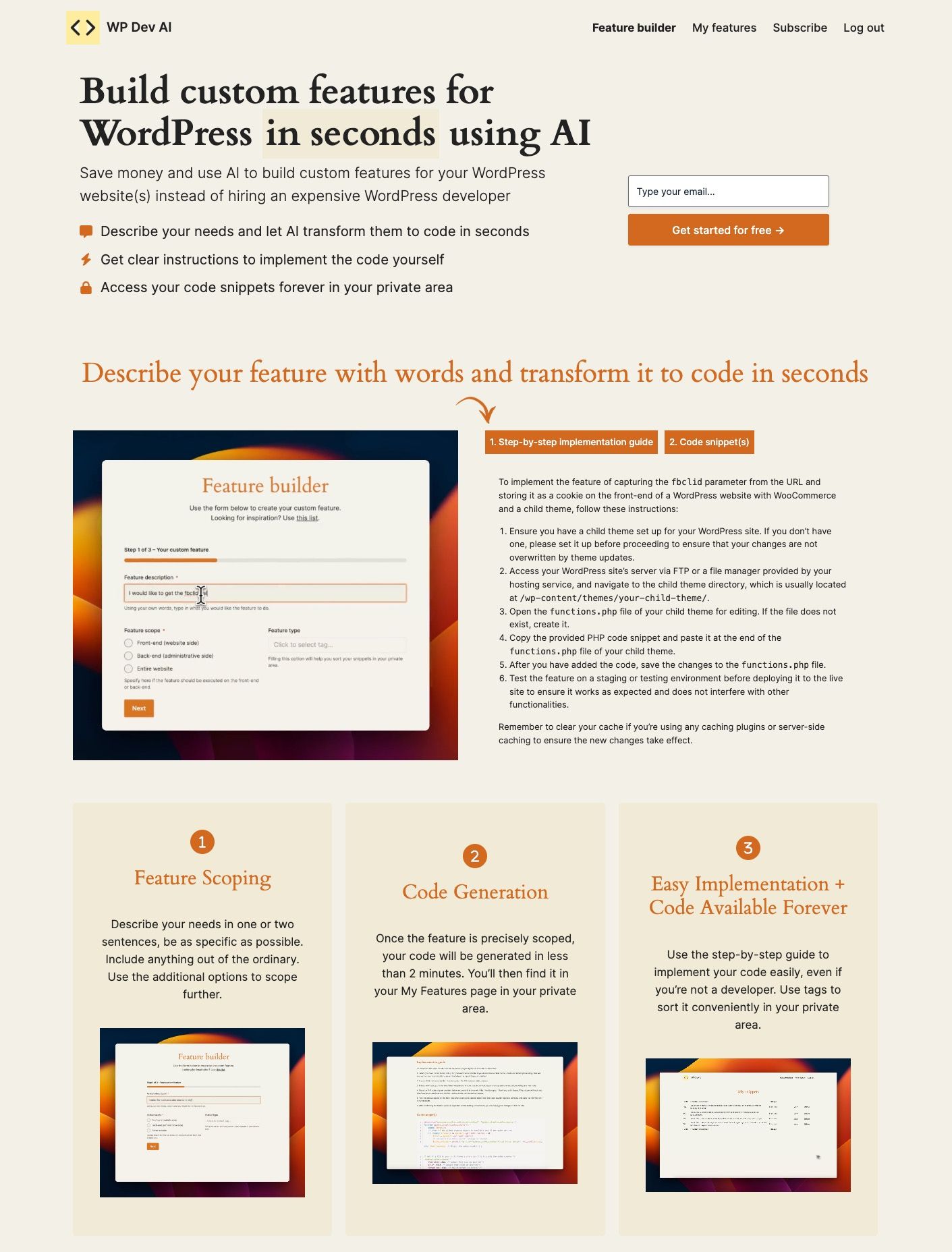WP Dev AI: Build custom features for WordPress in seconds | BetaList