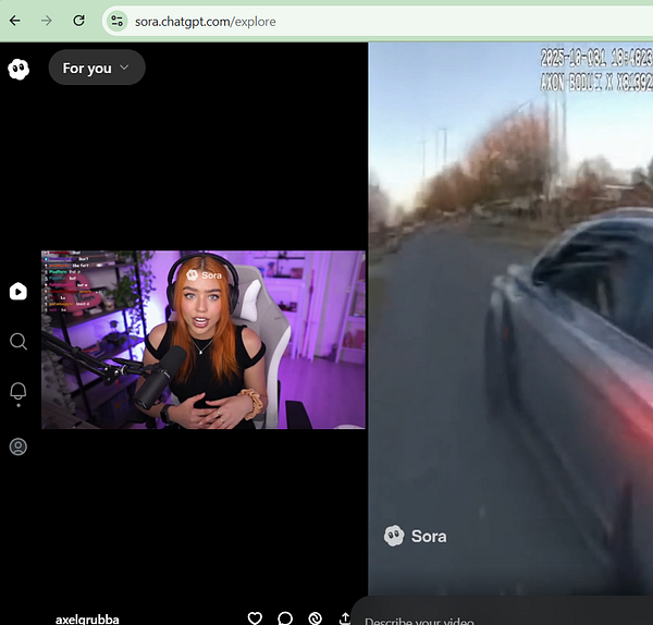 The image features a split-screen layout with a streamer on the left and a video feed on the right.