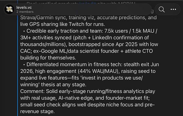 Screenshot of a Todoist task management interface displaying a task titled 'make Telegram group for #vc pitches I receive that are auto judged by AI'.