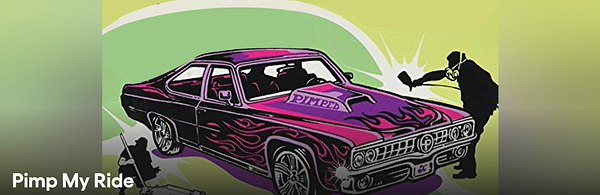An artistic illustration of a classic car being customized with vibrant colors and flames.