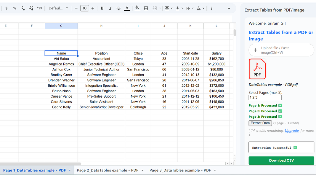 Convert PDF to Google Sheets