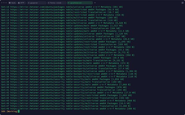 The image displays a terminal window showing the progress of package updates for an Ubuntu system.