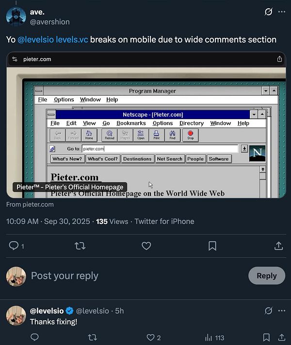 A screenshot of a vintage web browser displaying Pieter's official homepage.