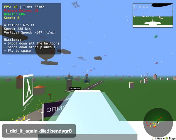 The image displays a gaming interface with a blocky, low-poly landscape and various gameplay statistics.