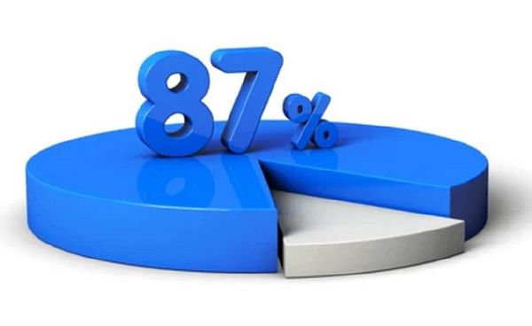 A 3D pie chart illustrating an 87% profit margin.