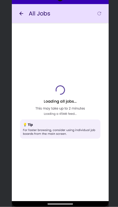The image displays a loading screen for an 'All Jobs' page in an app.