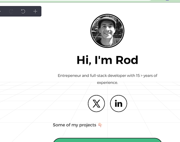 The image displays a personal website profile for an individual named Rod.