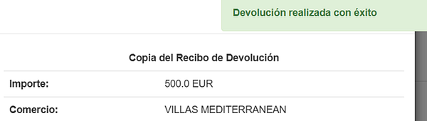 The image displays a receipt confirming a refund transaction.