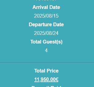 The image displays a booking summary for a villa stay.
