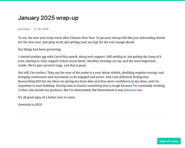 A personal reflection on January 2025, detailing experiences and thoughts about the new year.