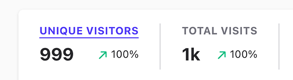 The image displays website visitor statistics showing 999 unique visitors and 1,000 total visits.