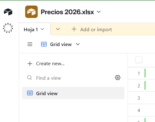 The image displays a spreadsheet interface titled 'Precios 2026.xlsx'.