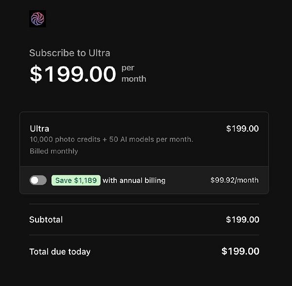 The image displays a subscription pricing table for a service called 'Ultra'.