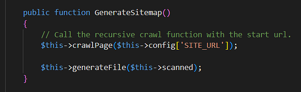 Code snippet for a function that generates a sitemap in a programming environment.
