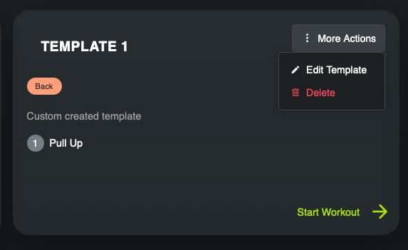 The image displays a user interface for editing a workout template.