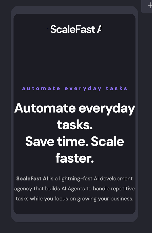 The image features promotional content for ScaleFast AI, highlighting its services in automating tasks.