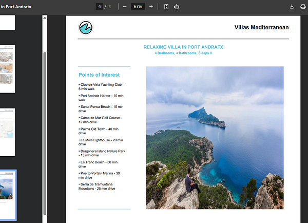 A scenic view of a coastal landscape in Port Andratx, featuring a person sitting on a cliff overlooking the sea.