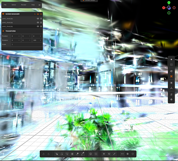 Side-by-side comparison of two 3D render outputs showing a face with Gaussian splatting effects, highlighting quality degradation.