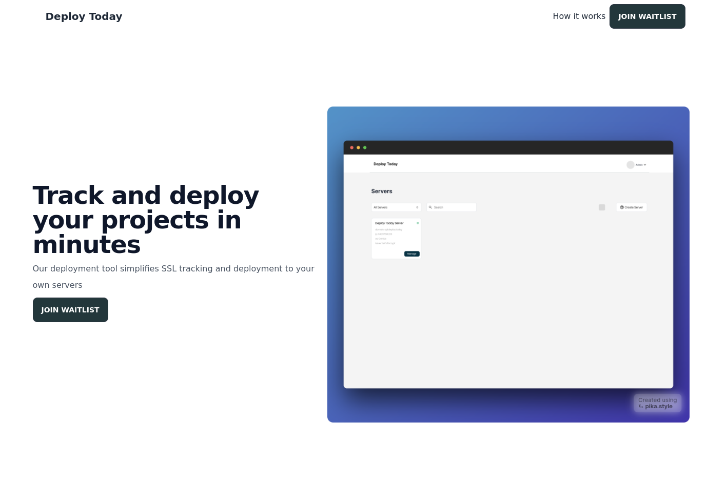 Deploy Today (beta): Track ssl and deploy your website