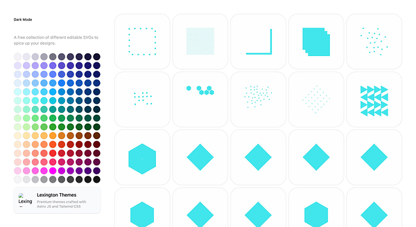 The image displays a collection of editable SVG designs in a grid format, showcasing various geometric shapes and patterns.