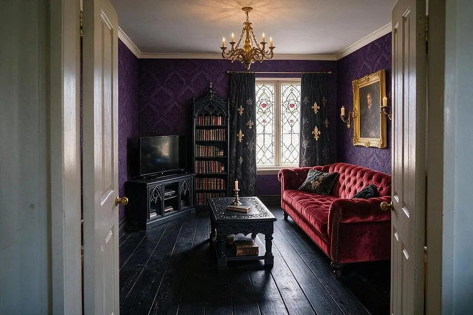 A Gothic living room in the Amethyst palette