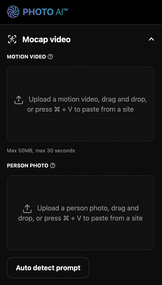 User interface design mockup for a Mocap feature showing a labeled cube in a 3D space with interface controls and sidebar options.