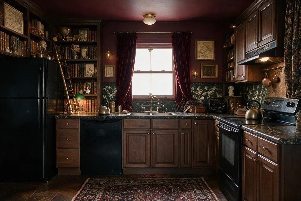 The same kitchen in the Dark Academia style